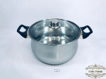 Caçarola com alça e tampo em vidro, em aço inoxidável, em design alemão. Medidas 25x13cm