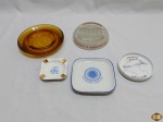 Lote diverso, composto de cinzeiros, petisqueiras, etc. Medindo o cinzeiro em vidro âmbar 16,5cm de diâmetro.