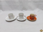Lote de 3 xícaras de café para colecionador em porcelana, sendo uma casca de ovo.