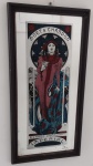 Espelho decorado com pintura policromada da MOET & CHANDON, representando dama com inscrições "Grand Crémant Imperial". Moldura em madeira. 59 x 29cm.