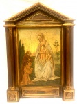 Escola Italiana "Madona com menino Jesus" Séc. XVIII.                                                                                                                          Óleo s/ madeira.                                                                                                                                               M.E  74.5 x 53.5 cm.                                                                  .                                                                       M.I   50.5 x 35.5 cm.