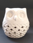 Linda e bojuda Luminária Vazada para Vela no formato de Coruja em Porcelana - Medida: 14 x 14 cm.