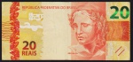 Brasil 2010 - Cédula no valor de 20 reais, com defeito de corte (anômala). Sinais de circulação!