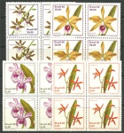 1980 - Nº C-1162/65. Orquídeas em quadras sem carimbo, mint! Flores, flora.