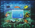 China 1998 - Bloco filatélico sem carimbo com goma alusivo ao tema peixes e fauna marinha!