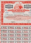 Brasil 1936 - Apólice da Dívida Pública do Estado de Minas Gerais no valor de 200$000 réis em perfeito estado de conservação com dezenas de filipetas!