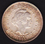 Brasil 1913 - Moeda de prata no valor de 1.000 réis, estrelas ligadas, em estado absolutamente flor de cunho! Moeda fechada em SLAB protetor!