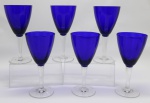 DEMI CRISTAL - Lote de 6 taças em delicado demi cristal com bojo azul, fuste e base circular em demi cristal incolor translucido. Med. 16 cm.