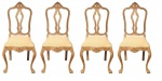 Conjunto de 4 (quatro) cadeiras em madeira com pátina estilo D. José, em bom estado de conservação, trabalhado com  florão em formato de concha, assento com estofado em tecido. Medida:*  Retirada na Barra com hora marcada.