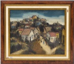 SYLVIO PINTO - 57 - OST - ACID - Quadro com moldura em madeira representando paisagem com casas - Medidas: ME - 72 cm x 63 cm ; MI : 53 cm x 44 cm