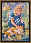 Roberto De Souza - OST - Quadro menina com gato ME:  34 x 46 cm ; MI: 30 x 42 cm