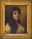 CONRAD KIESEL | ALEMANHA | 1846 - 1921|  OST - ACSD - Possui selo de fundição e selo da CHRISTIES em seu verso. Século XIX. Assinado no canto superior direito."Portrait of a Lady with Christmas Roses in her Hair," ME: 60 cm x 50 cm; MI: 56 cm x  34 cm. Nota: https://www.dorotheum.com/en/l/1695733/; Cotação: EUR 5,000.- to EUR 7,000