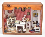 MINIATURA de cozinha italiana com rica policromia e detalhes representando loja de massas. Possui iluminação interna. Medidas: 28 cm alt x 36 cm larg x 18 cm prof.