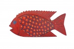 ARTE POPULAR - Escultura de madeira representando Peixe, policromado na cor vermelha com desenhos de escamas. 22 x 12 cm.
