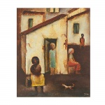 Orlando Teruz (1902-1984). As Casas Brancas. Óleo sobre tela. Assinado, cid, situado e datado Rio 1966, no verso. Apresenta no verso, certificado de 
autenticidade. 55 x 46 cm.
