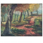 Arthur Timótheo da Costa (1882-1922). Paisagem com árvores. Óleo sobre madeira. Assinado, cid. 34 x 40 cm.  