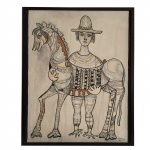 Chanina (1927-2012). Homem e Cavalo. Óleo sobre tela. Assinado, cid. 80 x 63 cm.  