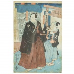 Gravura japonesa. Samurais. Japão, Meiji, Séc. XIX. 34 x 26 cm.