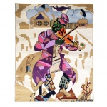 Sorensen (1928-2008). Tapeçaria colorida representando cena com músico. 150 x 120 cm.  