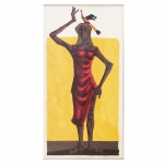 Clóvis Graciano (1907-1988). Mulher e pássaro. Desenho aquarelado. Assinado, cid. 47 x 25 cm.
