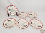 Jogo de 6 Pratos Para Queijo em Porcelana Decorada.  mapas da França Medida: 18,5 cm diametro
