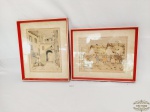 2 Gravuras  emolduradas  com vidro Representando Vilas Assinatura Não Identificada. Medida: 29 cm x 35,5 e 19,5 cm x 26 cm
