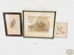3 Gravuras emolduradas com vidro  Representando Homem,Praça e  Alagoas Assinatura Não Identificada. Medida: 34 cm x 30 , 17,5 cm x 15 cm e 27 cm x 19 cm