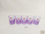 Jogo de 5 Copos Licor em Cristal Lilás. Medida: 6,5 cm x 5 cm