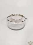 Porta Caviar em Vidro e  bordas Prata 90. Medida: 9 cm x 19 cm e pote 4 cm x 10 cm