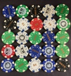 ANTIGAS FICHAS de POKER - Chips OCR SLEEVE - itens em bom estado de conservação. Contém 25 (VINTE E CINCO) Unidades. MEDEM: 0,4mm espessura X 4cm circunferência.