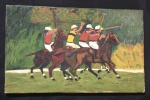 Pintura óleo sobre tela - figura ilustrativa de jogadores de polo a cavalo - item dec.70 - artista identificado no verso - MEDE: 32cm altura x 1,5cm largura x 35cm comprimento.