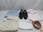 Lote de roupas masculina. Composto por 2 calças, camisa social, sapato e cinto. Peças em perfeito estado de conservação. Medidas: Sapato n 42, calças G/ GG e camisa Tam: G.