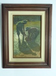 PABLO MATANIA  - "Garimpeiros" óleo sobre tela, assinado. Med. da obra 45 x 30cm e da moldura 68 x 53cm.