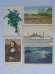 COLECIONISMO - Cinco cartões postais com decoração distinta e procedência de localidades como Chicago, Napoli, Hamburgo e Paris. 14 x 9 cm.