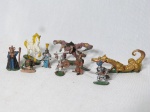 Nove miniaturas em chumbo representando aventureiros e criaturas. Med. do maior  4 x 8cm.