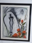 Sem assinatura - "Figuras e rosas", óleo sobre tela. Med. da moldura 98 x 81 e da obra 80 x 64cm.