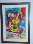 Paulo Cesar Nascimento - "Musicista", óleo e acrílica sobre tela, assinado e datado, 2012. Med. da moldura 93 x 66 e da obra 72 x 46cm.
