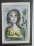 Elyanna Leão - "Figura feminina" técnica mista sobre cartão, assinado e datado, 10. Med. da moldura 45,5 x 33cm e da obra 36 x 24cm.