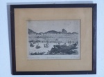 D'ávila - "Copacabana - Rio", água forte original, assinada a lápis e datada, 1957. Med. da moldura 28 x 33cm e da obra 16 x 20cm.