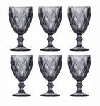 Conjunto de 6 (seis) elegantes taças de vidro prensado na cor fume para vinho ou água.