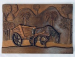 Arte Popular - Quadro em madeira entalhada, assinado S. Ferreira, datado no verso 1978, Teresópolis, RJ. Med. 35x50 cm.
