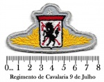 Militaria - Bordado do Regimento de Cavalaria 9 de Julho, da Polícia Militar do Estado de São Paulo, para uso em fardas. O emblema está em excelente estado de conservação e mede 8,0 cm de comprimento.