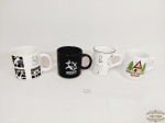 lote 4 canecas Porcelana  decoraçao s Diversas . Medida: Maior 9 cm x 8,5 cm e menor 9,5 cm x 7 cm