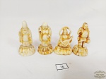 4 Enfeites esculturas em resina marfinite , representando Budismo. Medida: 6 cm e 5,5 cm altura