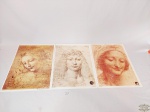 3 Gravuras Leonardo Da Vinci " Giovane Bacco ;Studio di fanciulla detta "la Scapigliata" e Testa di S. Anna " retrato De Impressão. Medida 29,5 x 40 cm