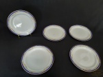 Germer - 5 Pratos de Sobremesa em Porcelana Bordas Decoradas Azul. Medida 19,5 cm diametro
