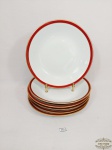Jogo de 6 Pratos Massas Porcelana Renner Friso Vinho e Ouro. Medida 22 cm diametro