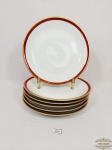 Jogo de 6 Pratos Sobremesa Porcelana Renner Friso Vinho e Ouro. Medida 18,5 cm diametro