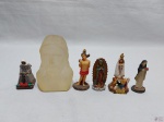 Lote sacro composto de 5 imagens em resina e uma em gesso. Medindo busto de cristo 11cm de altura.