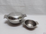 Sopeira com 2 alças e tampa e 1 bowl com 2 alças em aço inox Fracalanza. Medindo a sopeira 21cm de diâmetro x 8,5cm de altura.